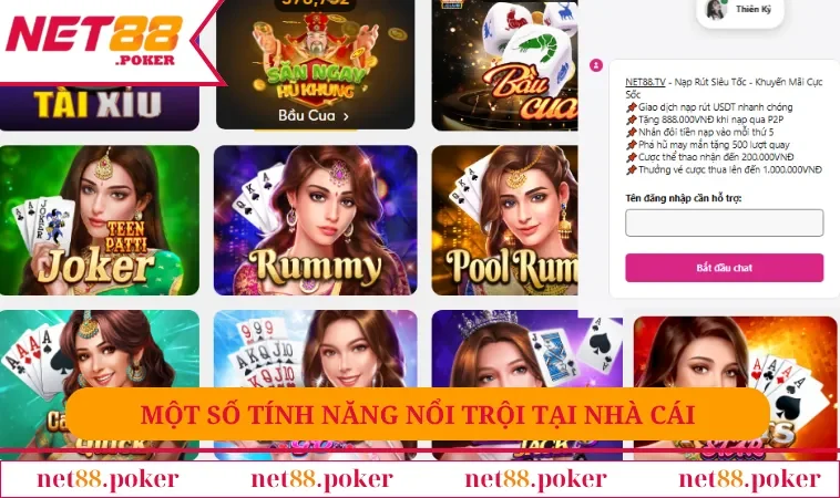 Game bài NET88 3 Một số tính năng nổi trội tại nhà cái